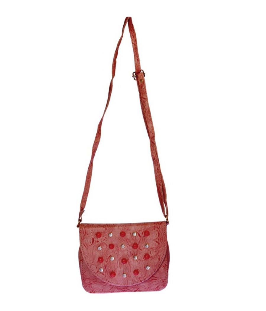 Envie Faux Leather Pink Embellished Magnetic Snap Crossbody Bag 