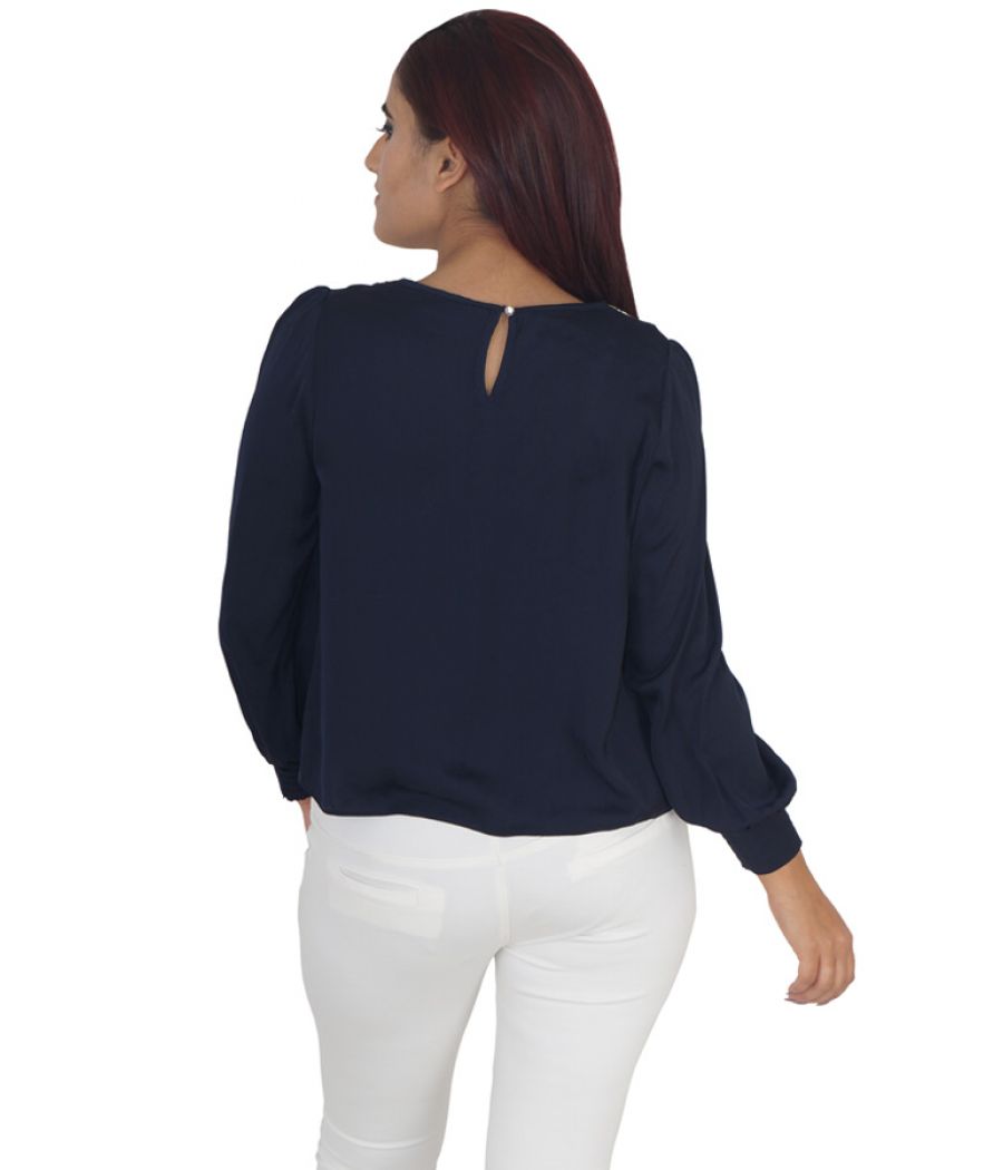 Dorothy Perkins Crepe Solid Embellished Full Sleeves Casual Top