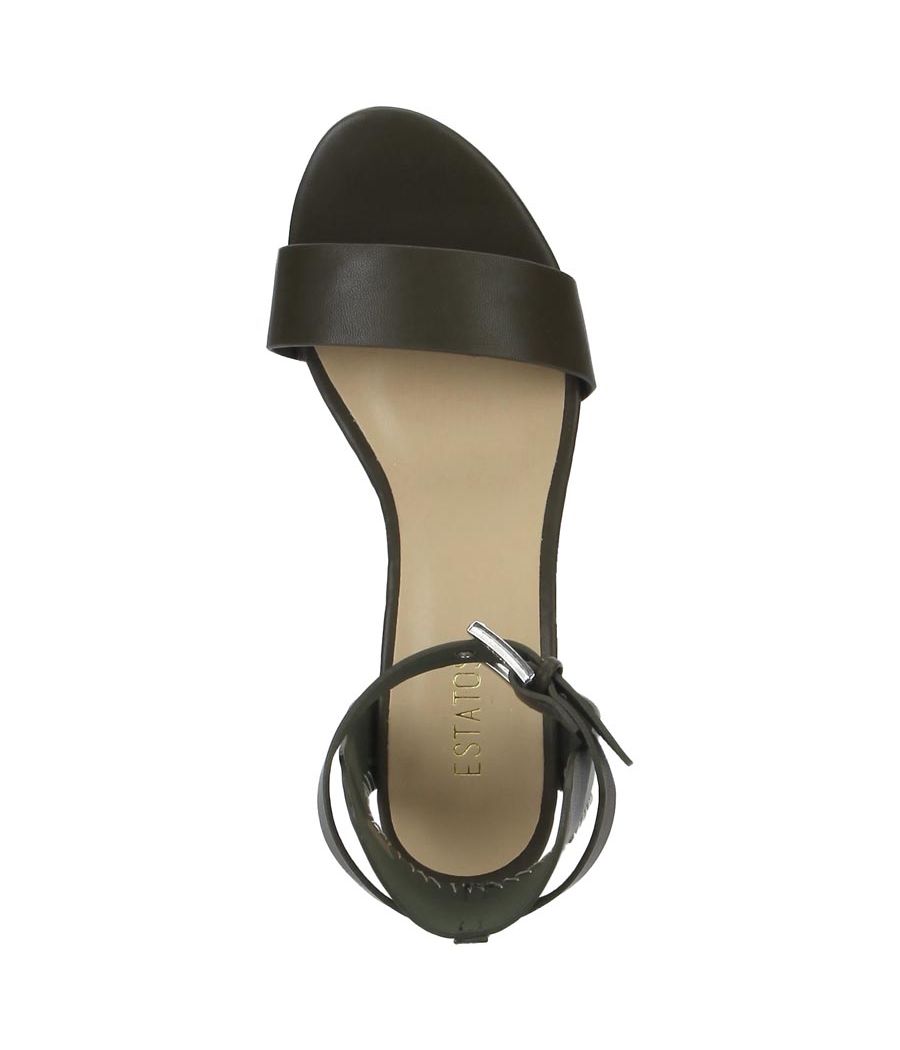 Estatos Leather Olive  Buckle Closure Ankle Strap Open Toe Block Heel Sandals