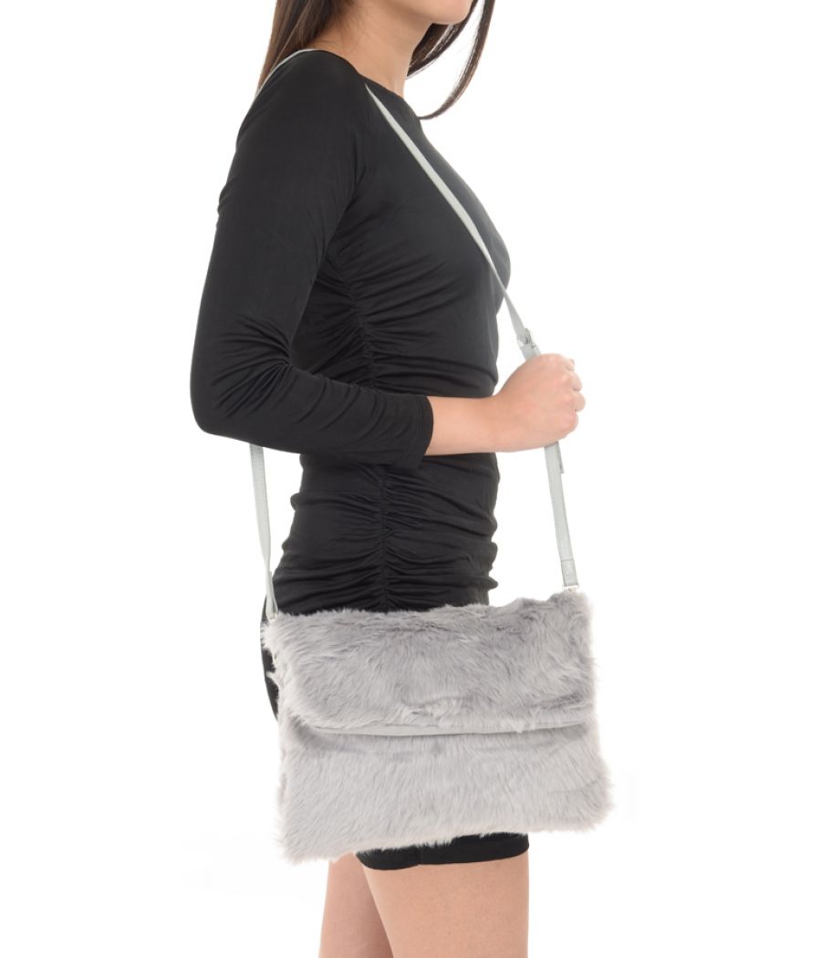 Aliado Faux Fur Grey Sling/Clutch Bag