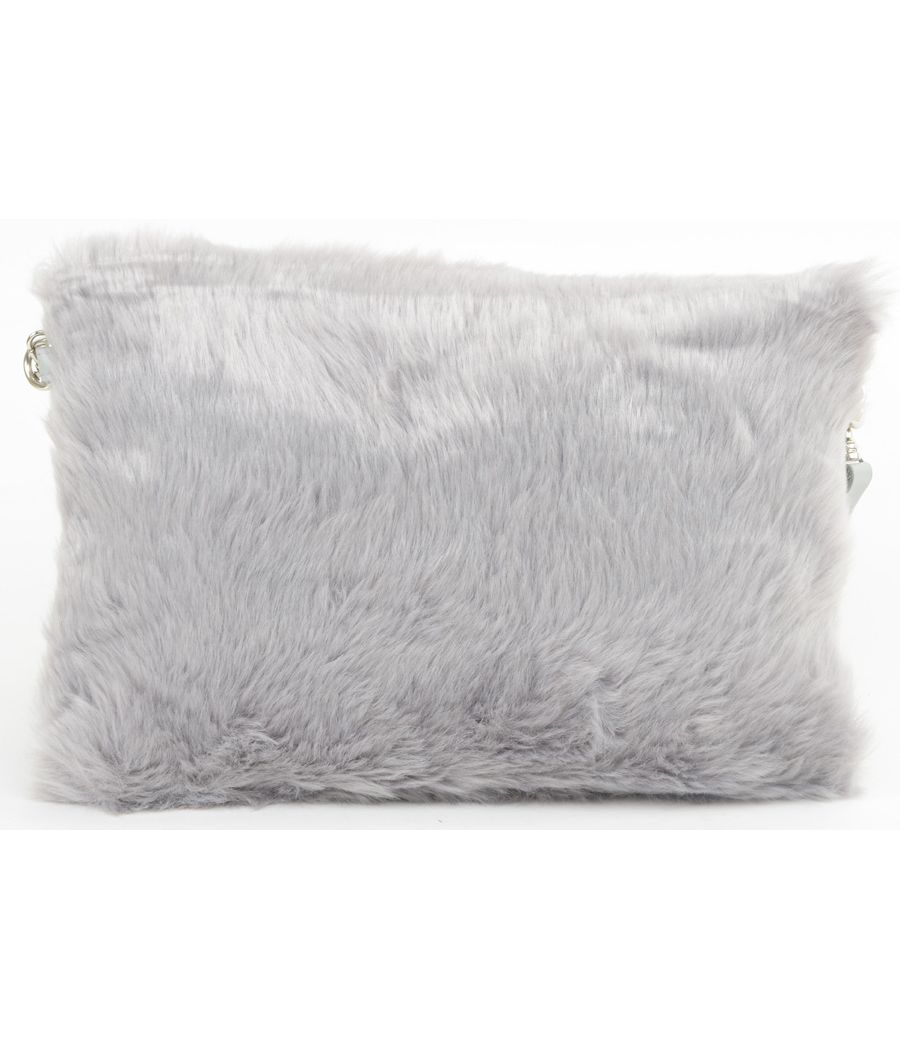Aliado Faux Fur Grey Sling/Clutch Bag