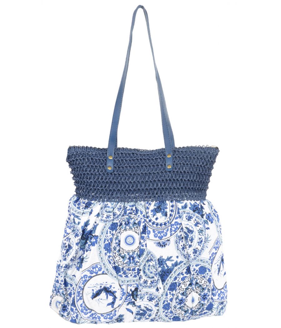 Aliado Cotton and jute designer printed Blue Handbag