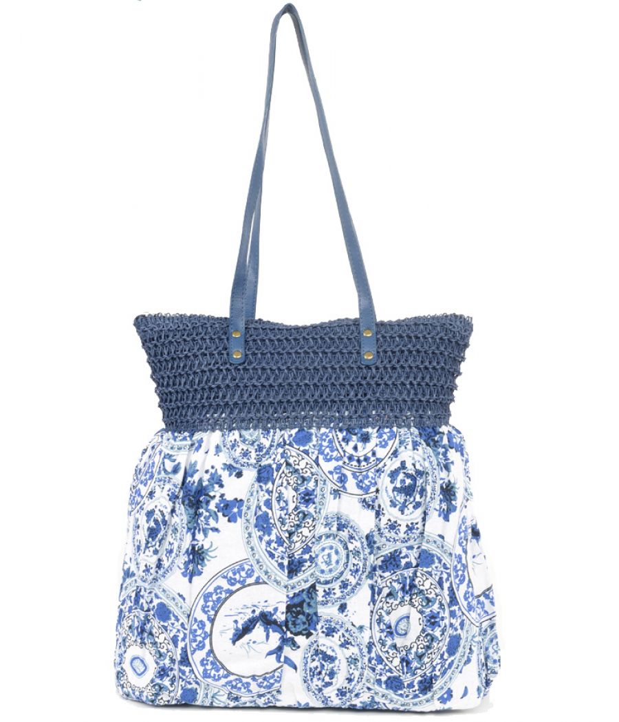 Aliado Cotton and jute designer printed Blue Handbag