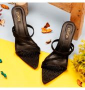 Estatos Kitten Heels Black Color Women Slippers (P2V1146)