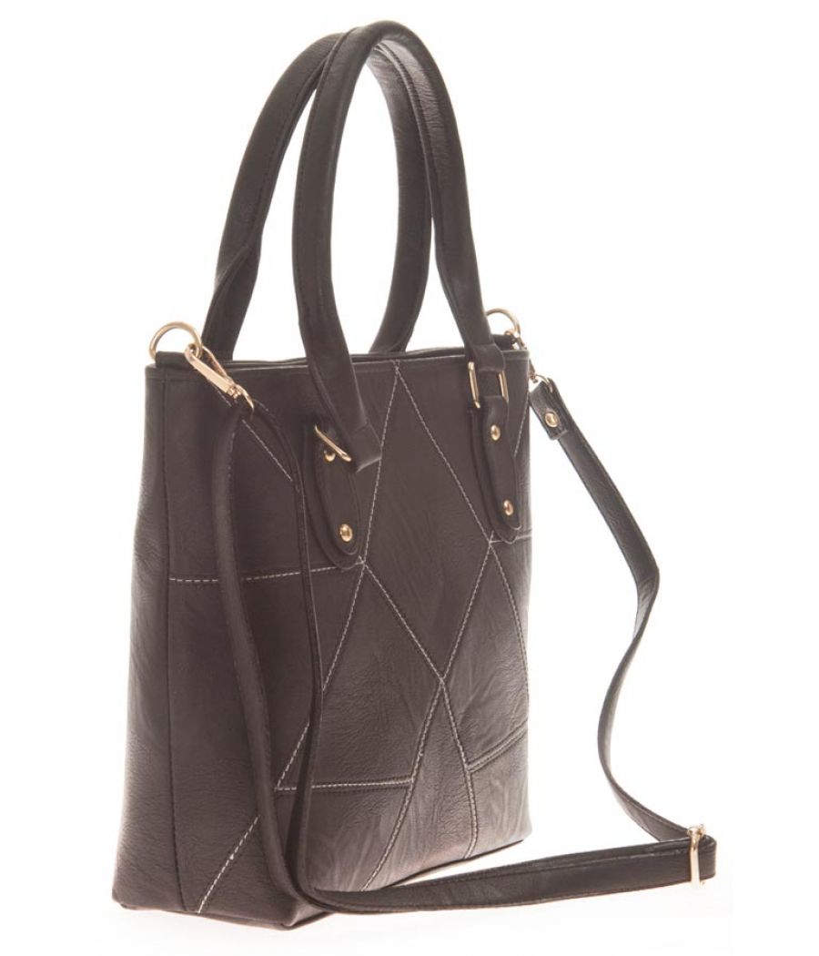 Aliado Faux Leather Solid Black Zipper Closure Tote Bag 