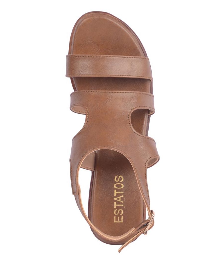 Estatos Synthetic Leather Twin  Strap Block High Heeled                Brown Sandals