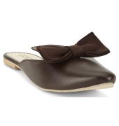 Estatos Leather Coffee Brown Pointed Toe Flat Mules