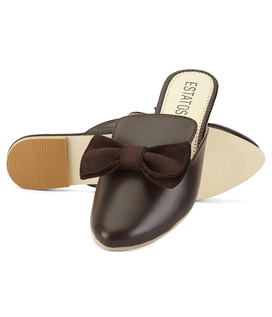 Estatos Leather Coffee Brown Pointed Toe Flat Mules