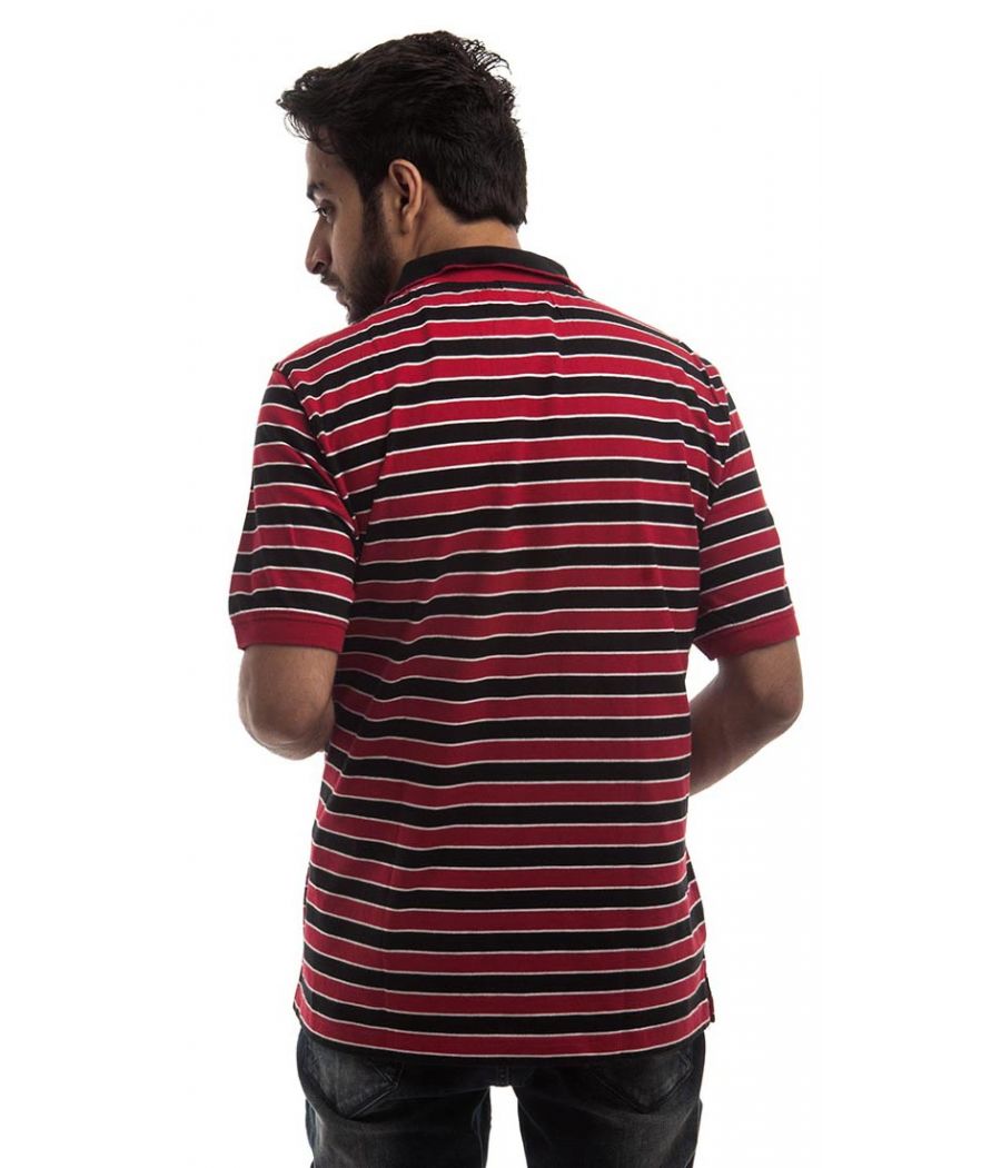  Manchester Polycotton Plain Striped Red, White & Black Half Sleeves T-shirt
