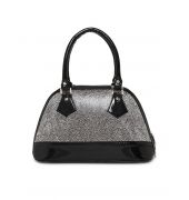 Aliado Faux Leather Black and Silver Zipper Closure Handbag