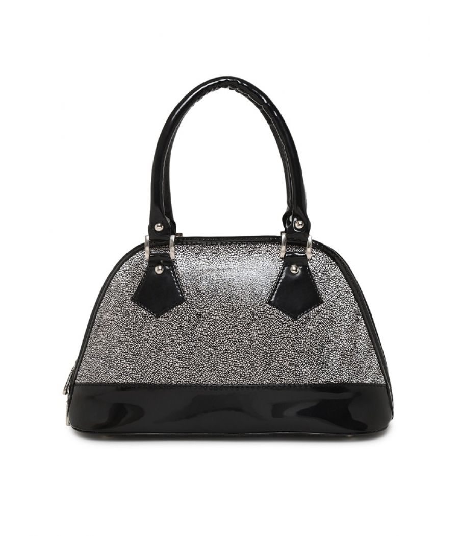 Aliado Faux Leather Black and Silver Zipper Closure Handbag