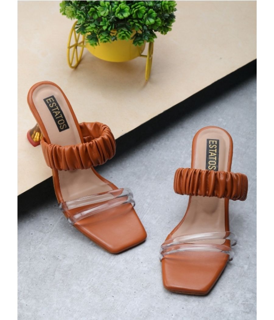 Estatos Kitten Heels Tan Sandals for Women (P31V104)