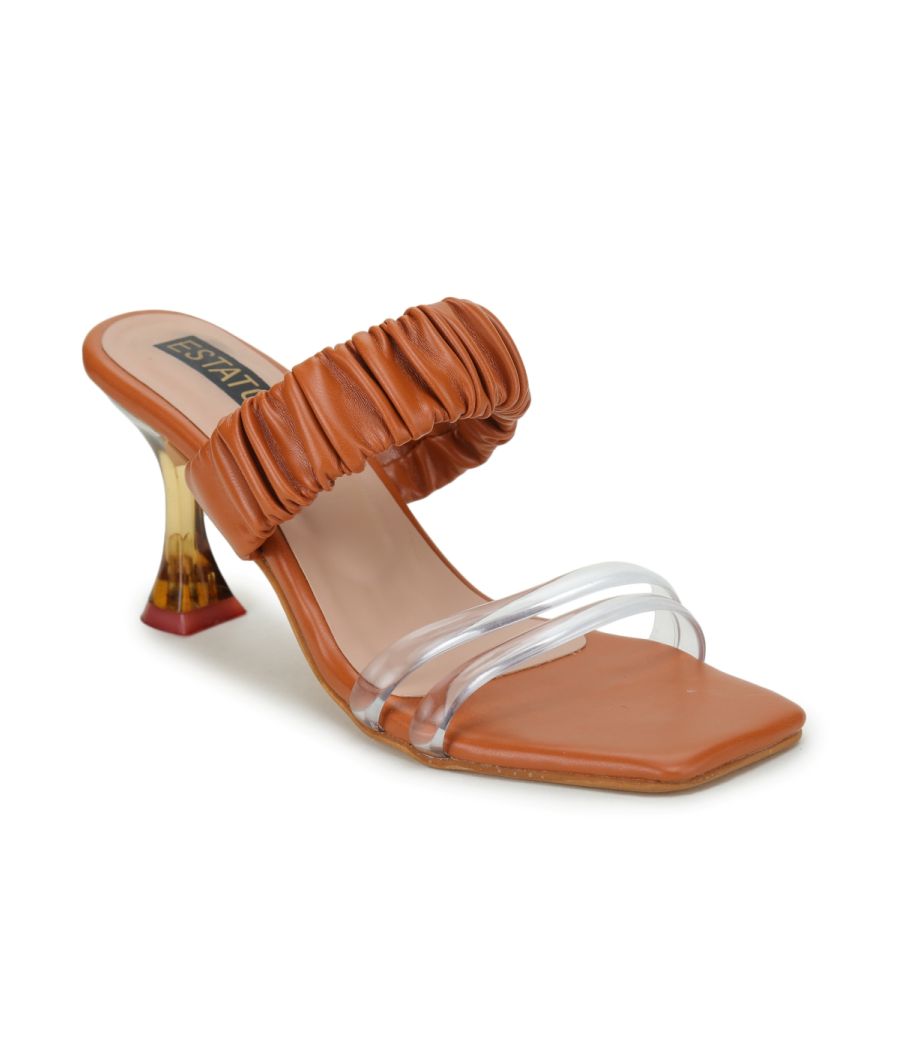 Estatos Kitten Heels Tan Sandals for Women (P31V104)