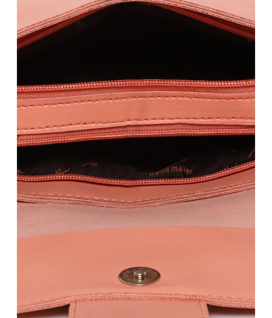 Aliado Faux Leather Peach Tuck Lock Closure Sling Bag