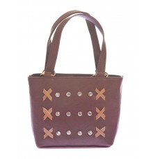 Envie Faux Leather Coffee Brown Embellished Zipper Tote Bag 