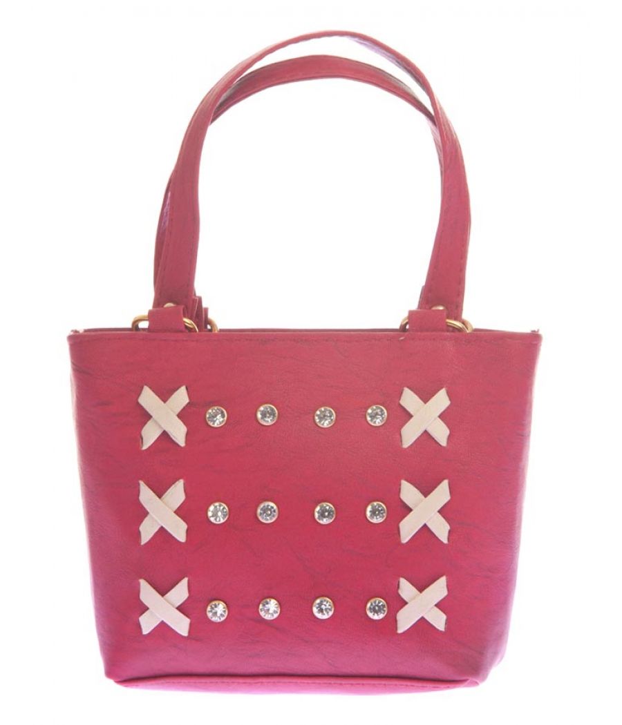 Envie Faux Leather Red Coloured Zipper Closure Embellished Handbag 