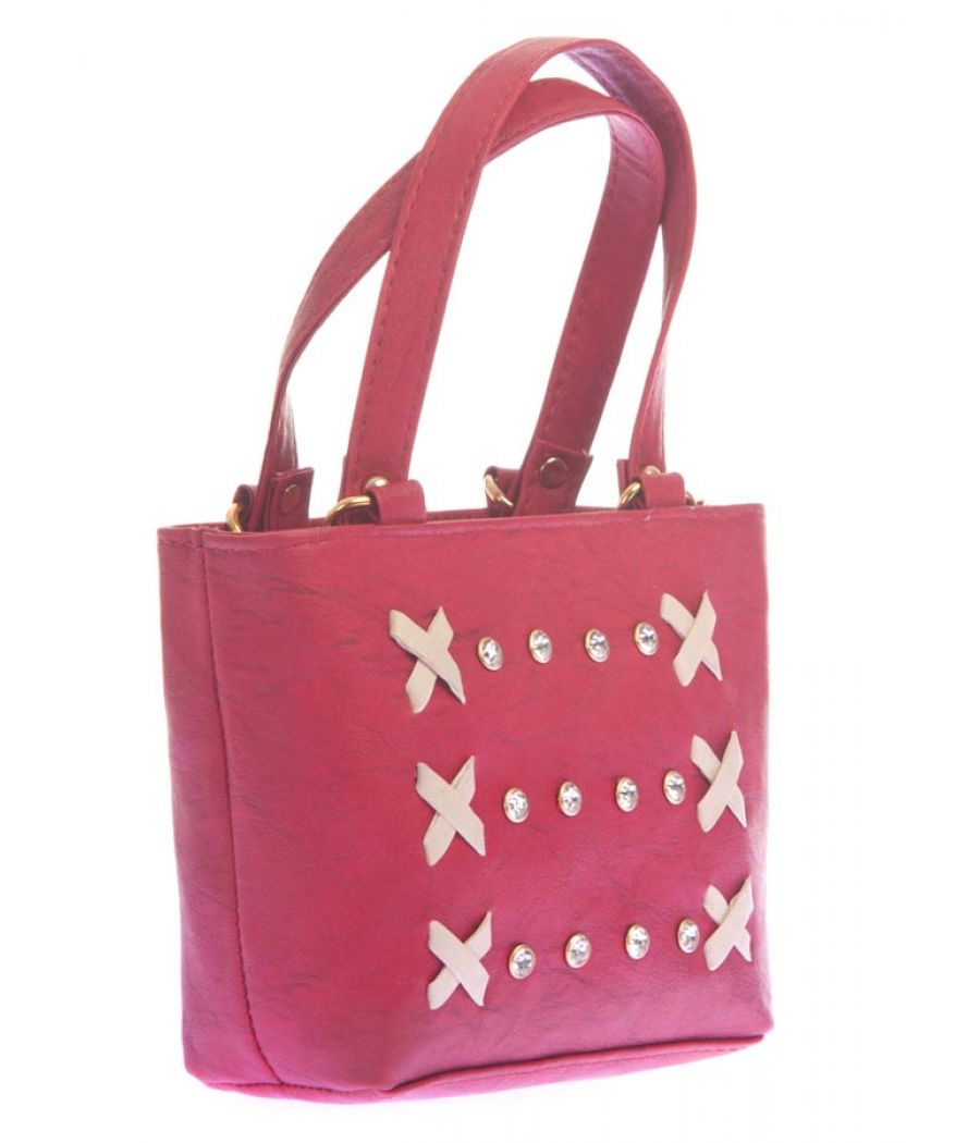 Envie Faux Leather Red Coloured Zipper Closure Embellished Handbag 