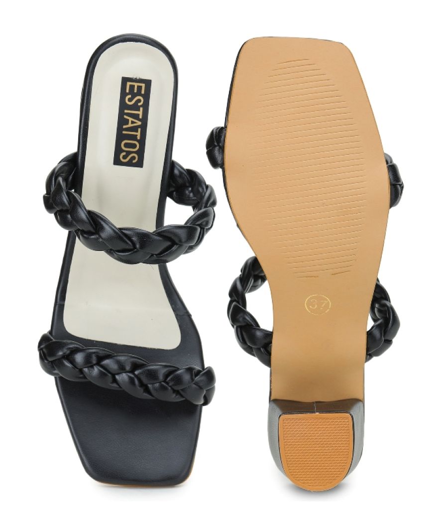 Estatos Platform Heels Black Sandals for Women (P32V104)