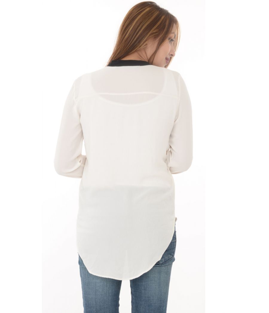 Zara Basic Cream Shirt With Front Black Concealed Button