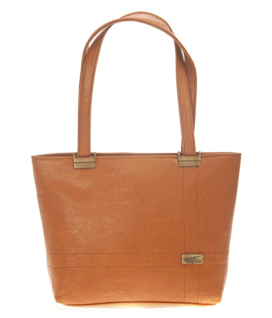 Aliado Faux Leather Solid Brown Zipper Closure Tote Bag for Women
