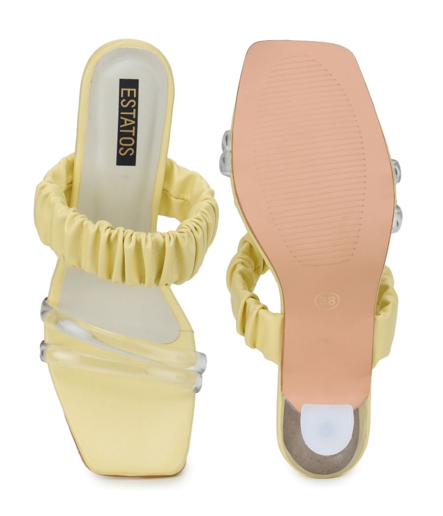 Estatos Kitten Heels Yellow Sandals for Women (P34V104)