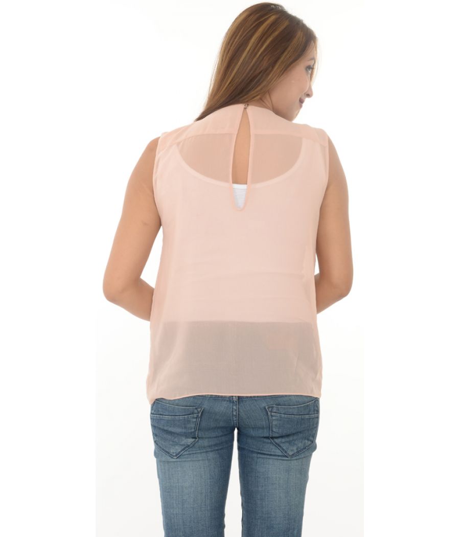 Zara Woman Peach Sleevelss Top With Front Pleats