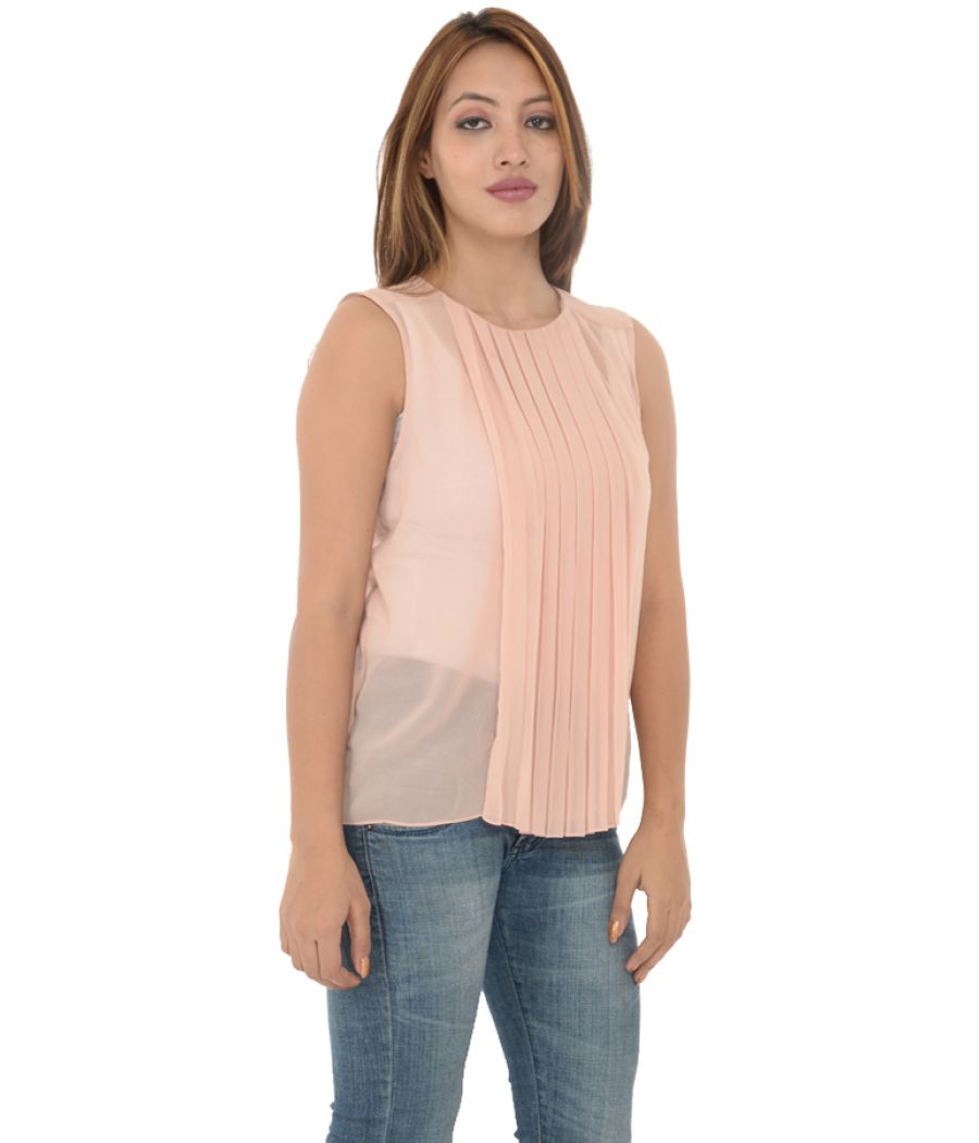 Zara Woman Peach Sleevelss Top With Front Pleats