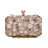 Aliado Faux Leather White & Tan Magnetic Snap Sequined Clutch 