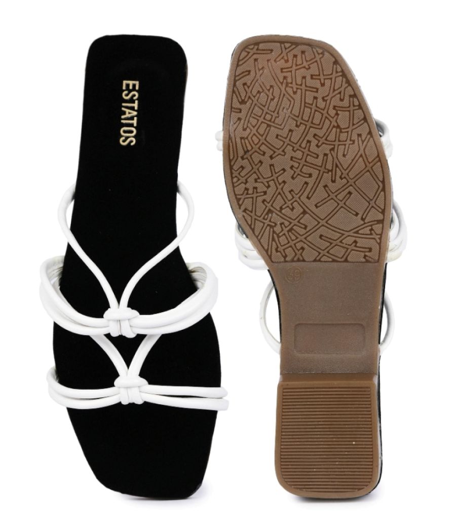Estatos PU Material Flat Heel Black & White Women Sandals (P37V1104)