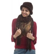 Etashee Certified Wool Self Design Brown Coloured Muffler And Hat 