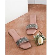 Estatos PU Material Flat Heel Peach Women Slippers (P39V1104)