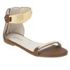 Estatos Faux Leather Open Toe Ankle Strap Metal Decorated Zip Closure  Brown Flat Sandals for Women