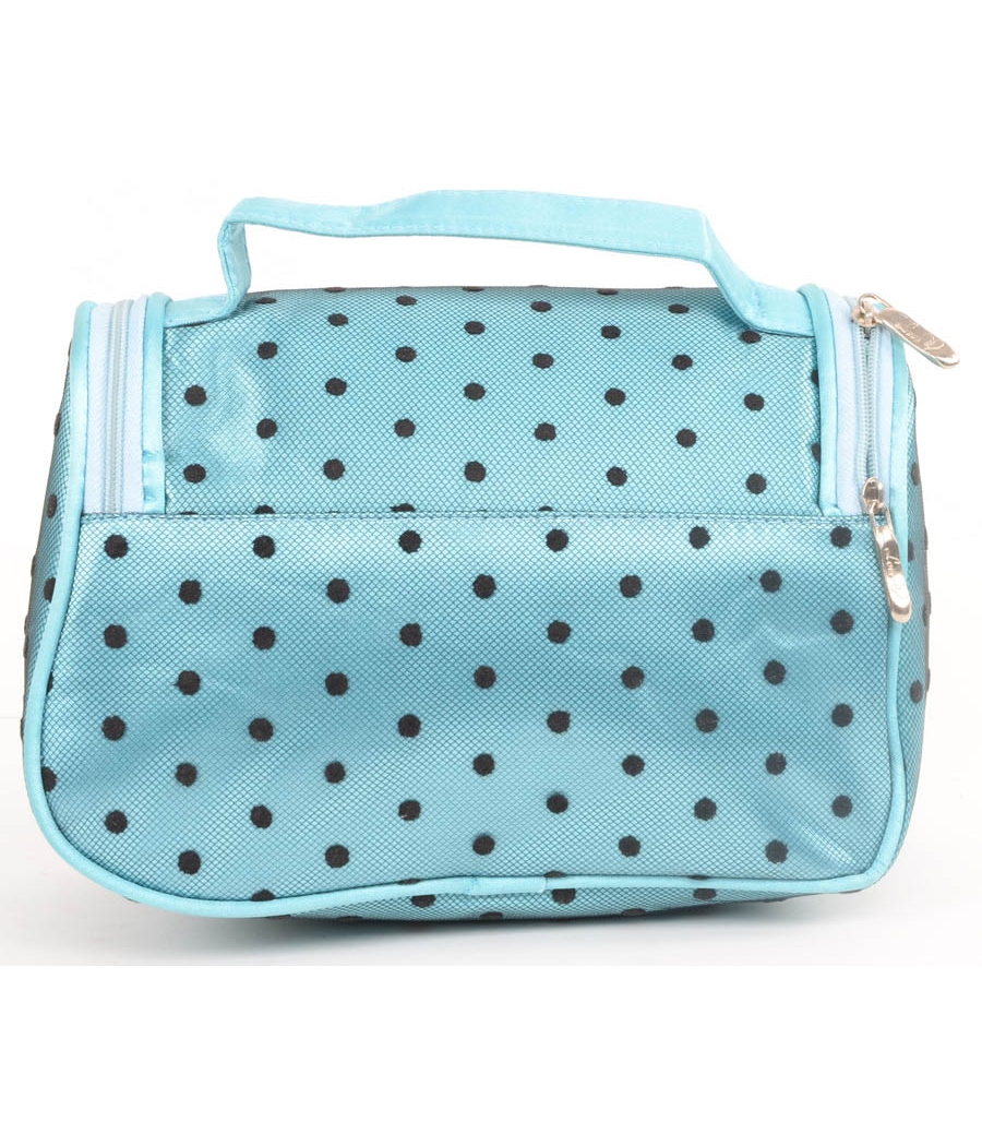 Aliado Blue Satin cosmetic/utility Bag/pouch with black net and polka dots 