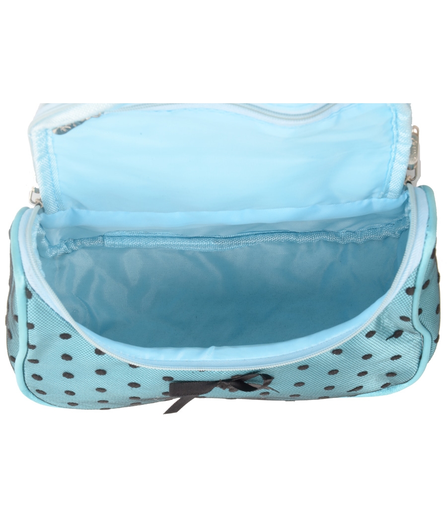 Aliado Blue Satin cosmetic/utility Bag/pouch with black net and polka dots 