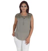  Dorothy Perkins Crepe Plain Solid Earth Coloured Half Sleeved Casual Top