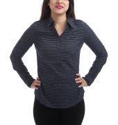 Vero Moda Hosiery Striped Navy Blue & Grey Full Sleeves Button Closure Shirt 