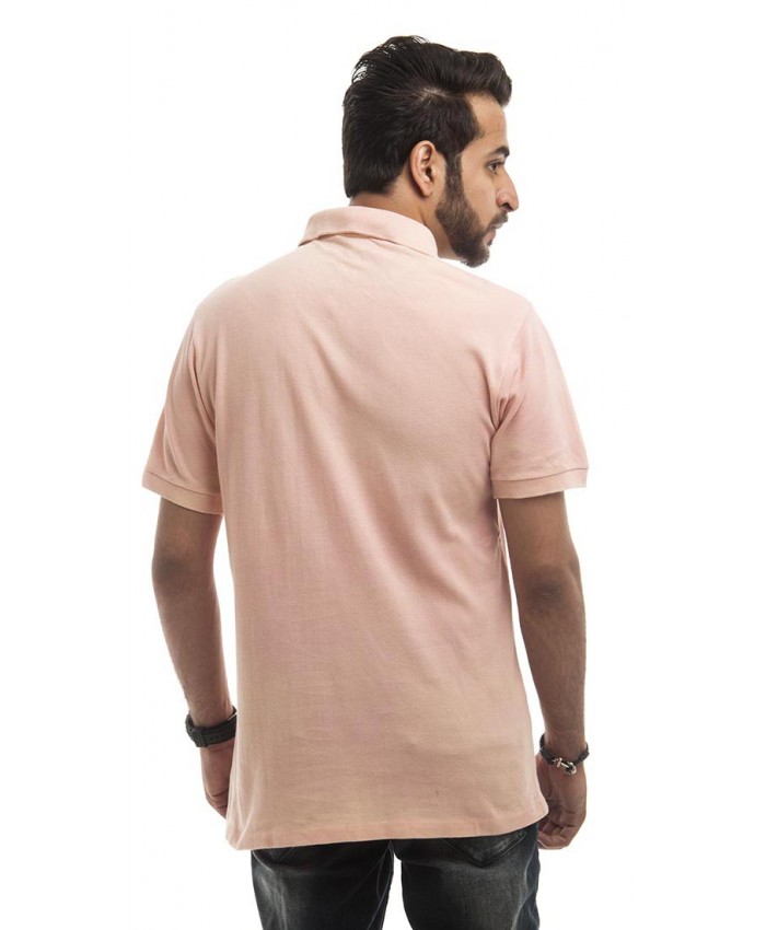 Buy Lacoste Polycotton Plain Peach Half Sleeved Collared Neck Casual T-shirt Online for in India - Etashee