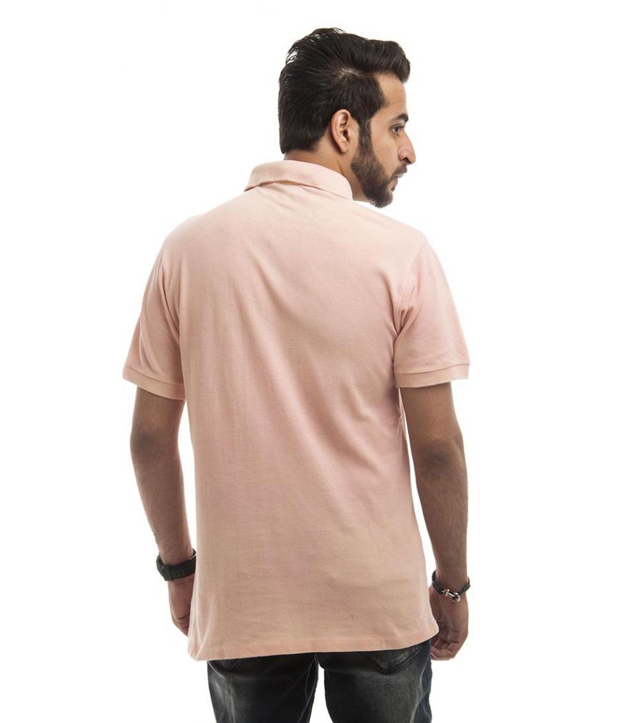 Lacoste Polycotton Plain Peach Half Sleeved Collared Neck Casual T-shirt 