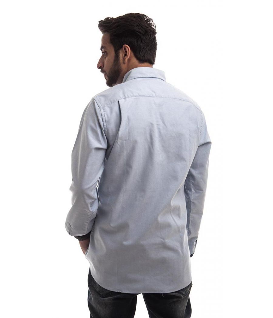 Dressman Cotton Plain Blue Full Sleeved Button Closure Formal Shirt