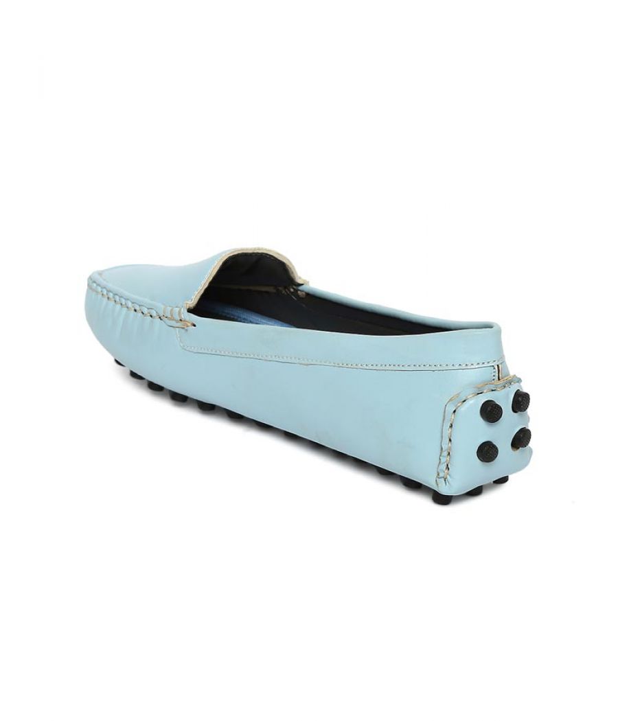Estatos Broad Toe Blue Comfortable Flat Slip On Loafers for Women