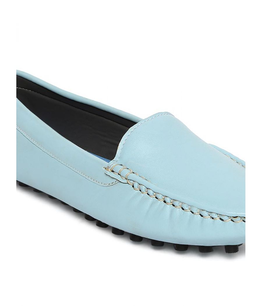 Estatos Broad Toe Blue Comfortable Flat Slip On Loafers for Women