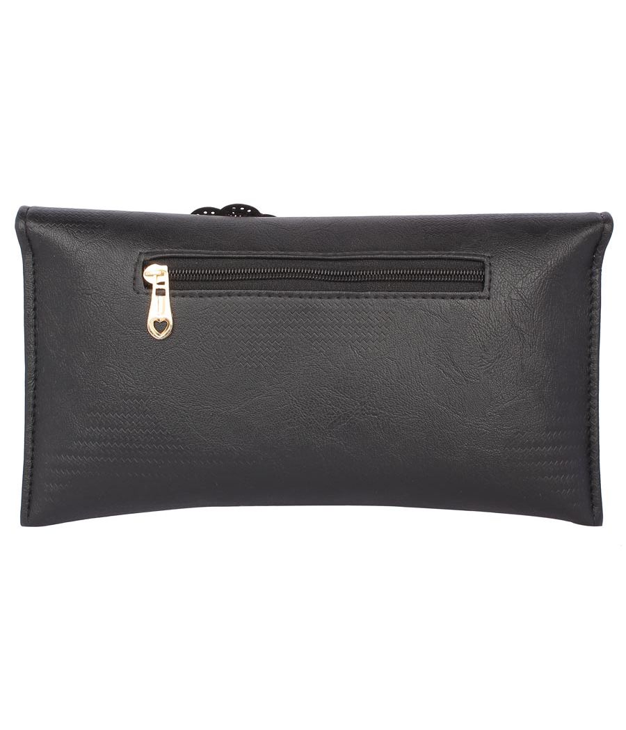Envie Faux Leather Embellished Black Magnetic Snap  Closure Crossbody Bag