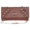 Envie Faux Leather Embellished  Coffee Brown Magnetic Snap Closure Crossbody Bag