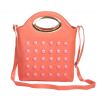 Envie Faux Leather Peach Coloured Zipper Closure Embellished Sling Bag for Women