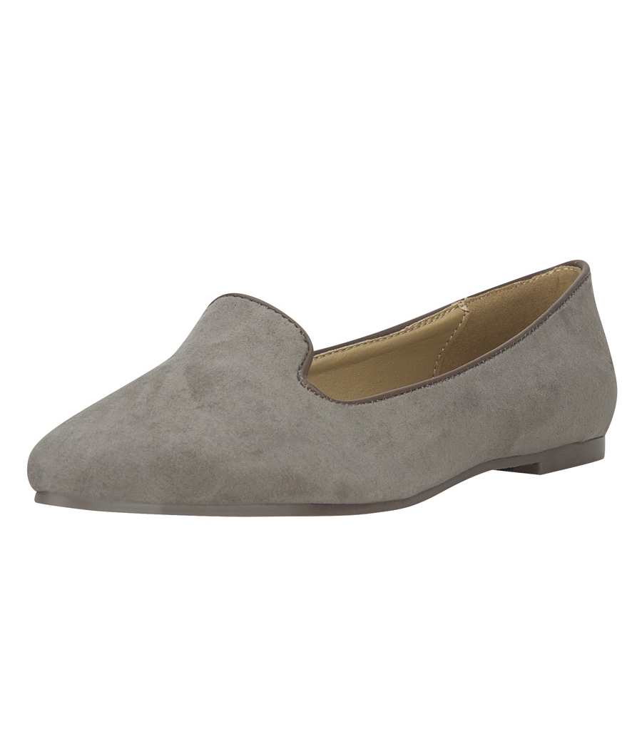 Estatos Suede Leather Pointed Toe Comfortable Grey  Ballet Flats for Women