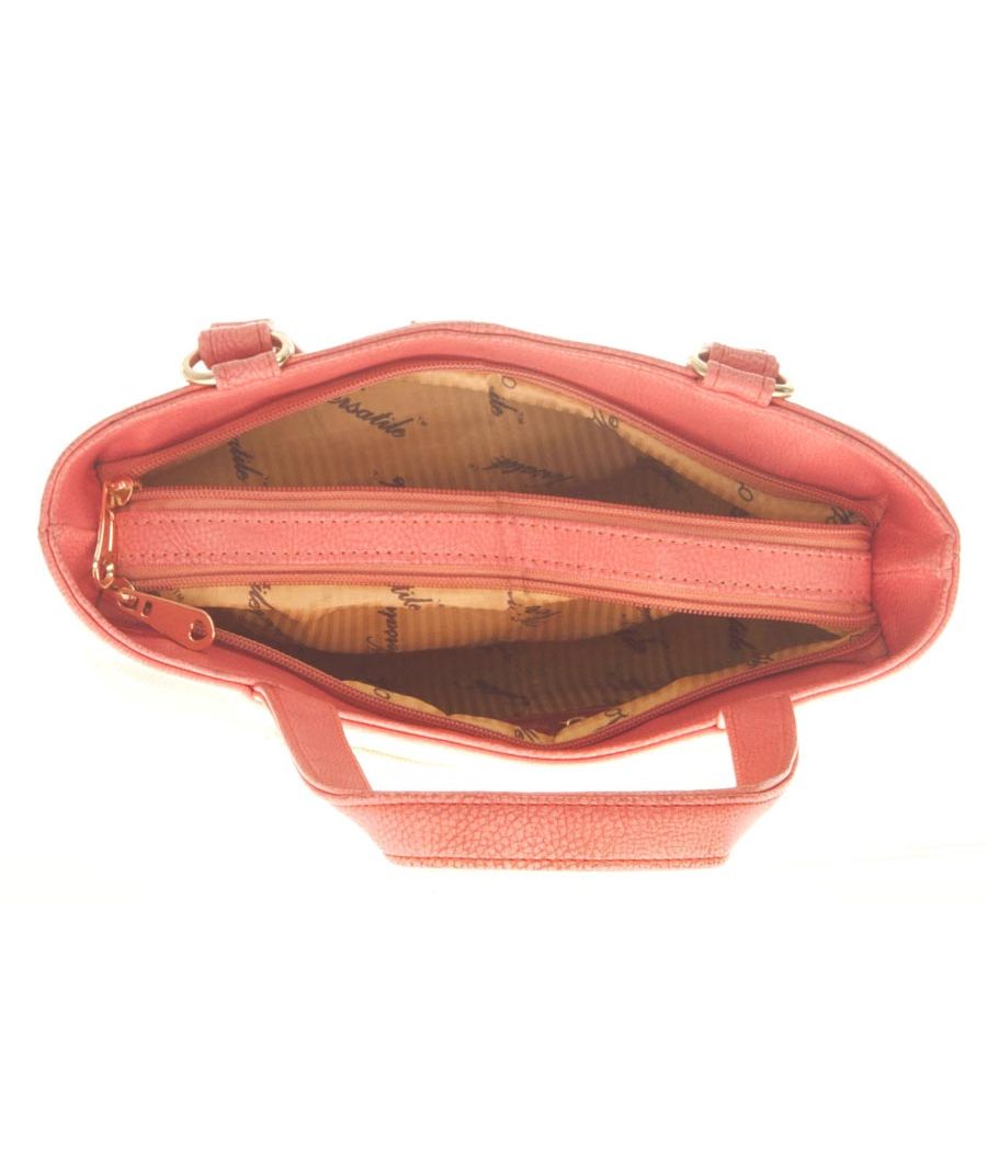 Aliado Faux Leather Solid Peach & Black Zipper Closure Handbag 