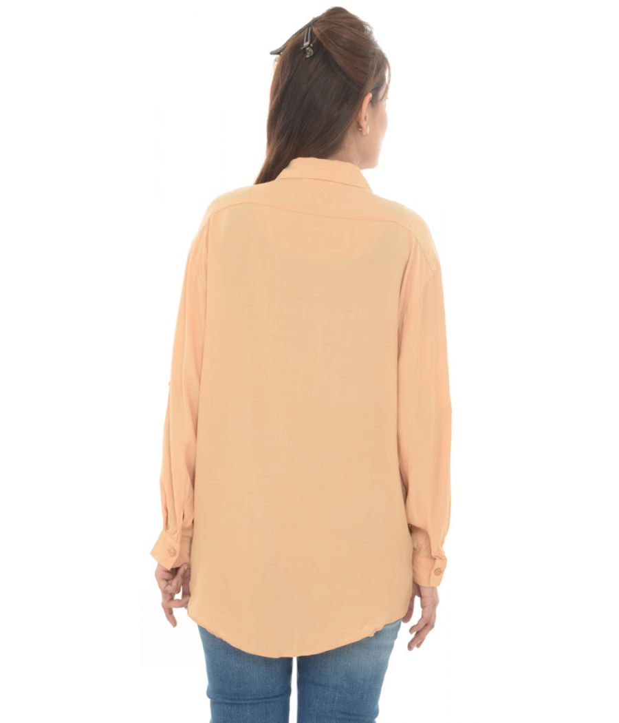 Miss Selfridge Viscose Asymmetric Plain Peach Shirt