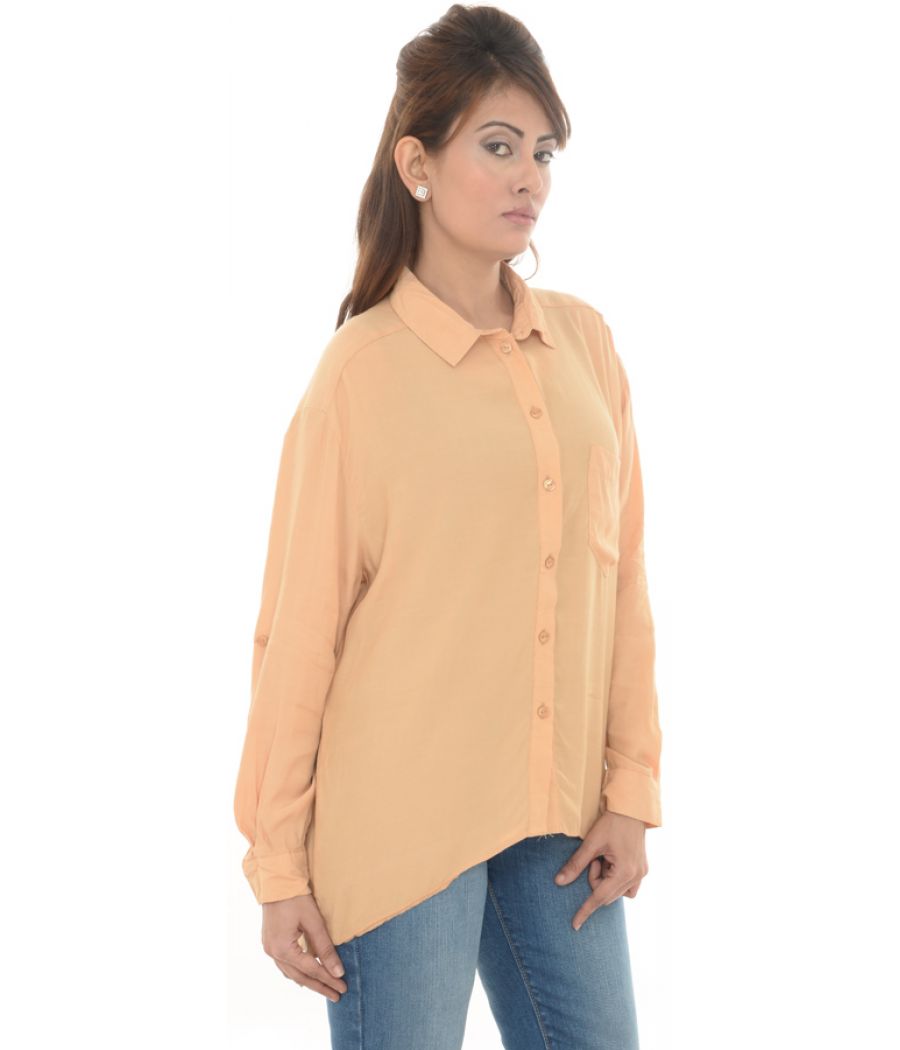 Miss Selfridge Viscose Asymmetric Plain Peach Shirt