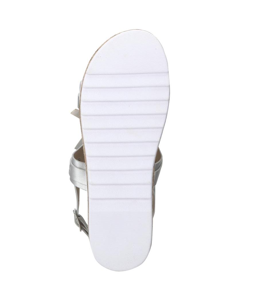 Estatos Leather Silver  Buckle Closure Twin Strap Open Toe Flat Sandals