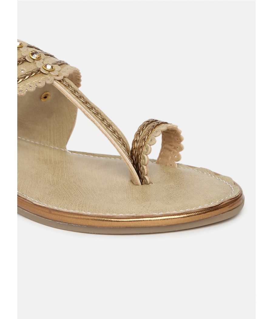 Estatos  Women Gold Flat Sandals